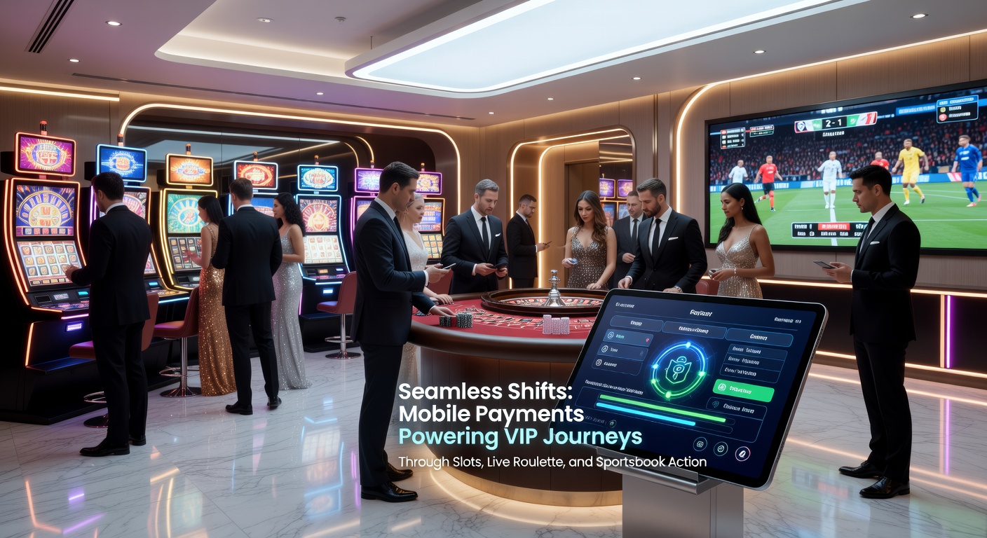 Smartphone mit mobilen Zahlungsoptionen und Casino-Apps im Vordergrund, das nahtlose VIP-Erlebnisse in Slots und Sportwetten symbolisiert